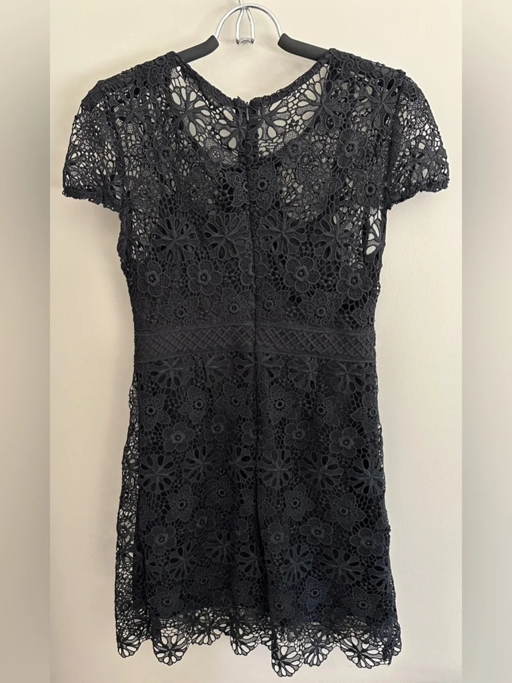 Zara Basic  Black Floral Lace Short Sleeve Mini Dress - Picture 6 of 10